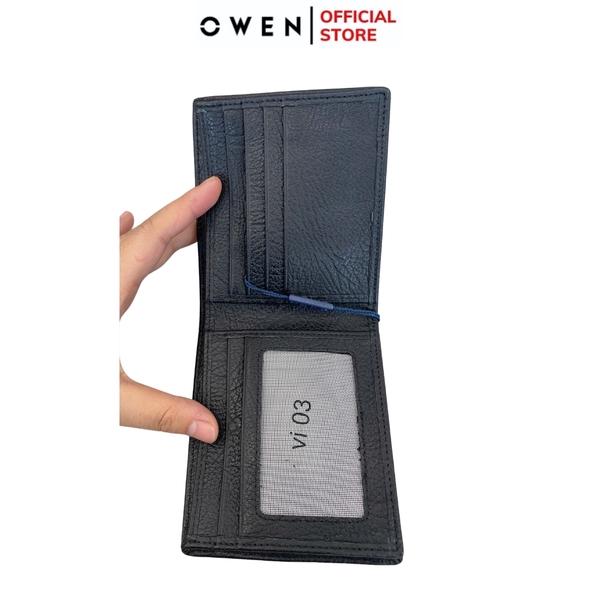Ví Nam Owen Ví Da Bóp Nam VD251203 màu đen da sần kiểu dáng ví ngang chất liệu da bò thật