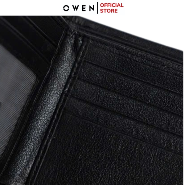 Ví Nam Owen Ví Da Bóp Nam VD251203 màu đen da sần kiểu dáng ví ngang chất liệu da bò thật