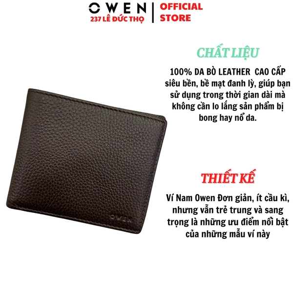 Ví Nam Owen Ví Da Bóp Nam VD251204 màu nâu da sần kiểu dáng ví ngang chất liệu da bò thật