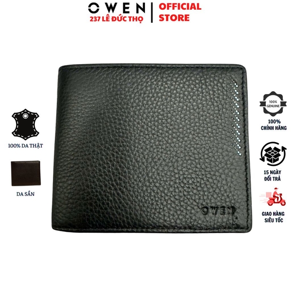 Ví Da Nam Owen VD251205 Màu Đen Dáng Ngang Da Bò