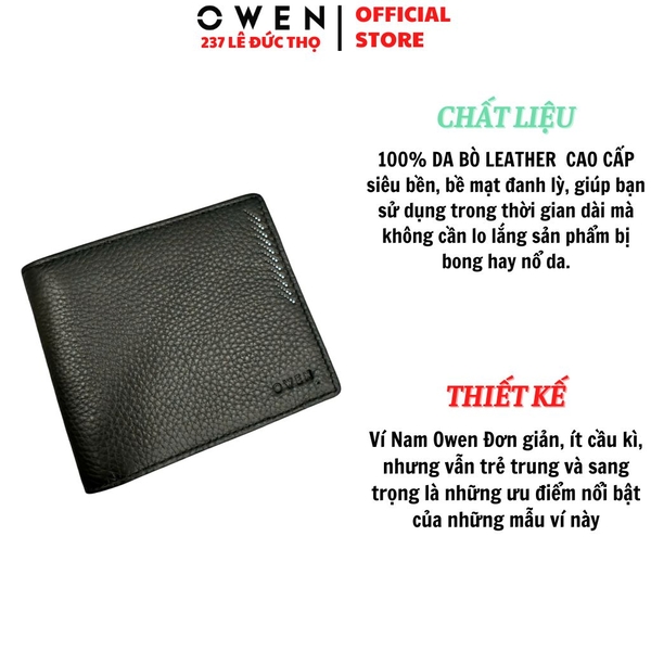 Ví Da Nam Owen VD251205 Màu Đen Dáng Ngang Da Bò