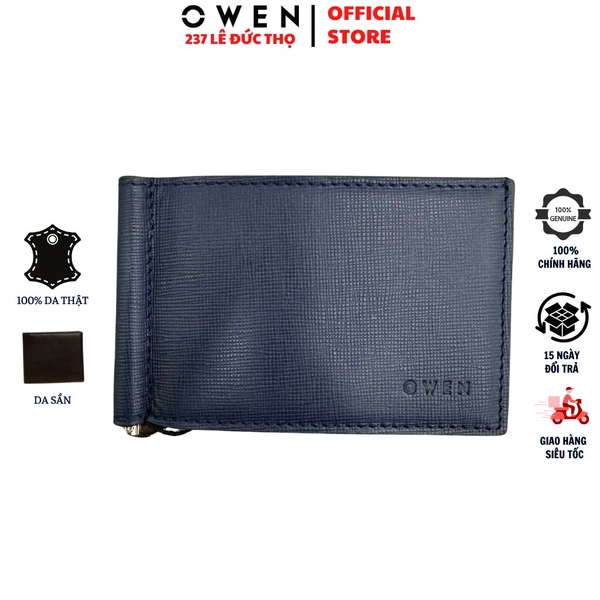Ví Da Nam Owen VD256219 Màu Xanh Dáng Ngang Da Bò