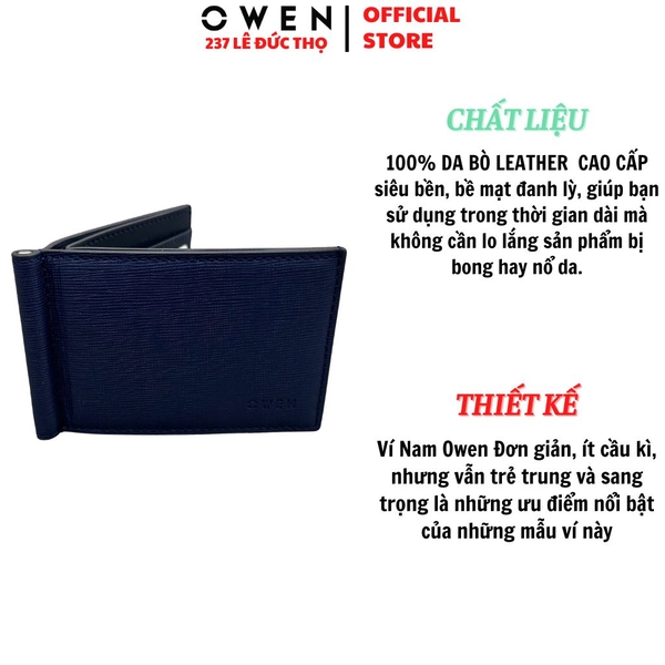 Ví Da Nam Owen VD256219 Màu Xanh Dáng Ngang Da Bò