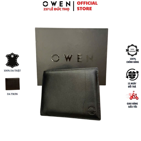 Ví Da Nam Owen VD268700_BL Đen Dáng Ngang Chất Liệu 100% Da Bò Thật