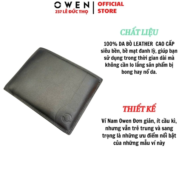 Ví Da Nam Owen VD268700_BL Đen Dáng Ngang Chất Liệu 100% Da Bò Thật