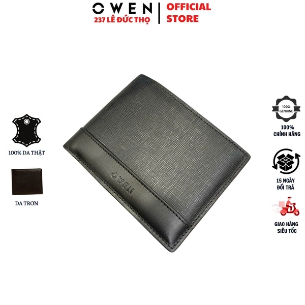 Ví Da Nam Owen VD268703 Màu Đen Dáng Ngang Chất Liệu Da Bò Thật