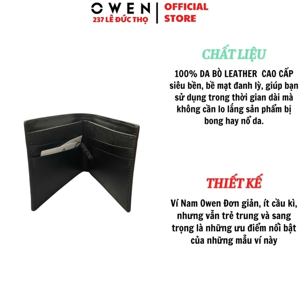 Ví Da Nam Owen VD268703 Màu Đen Dáng Ngang Chất Liệu Da Bò Thật