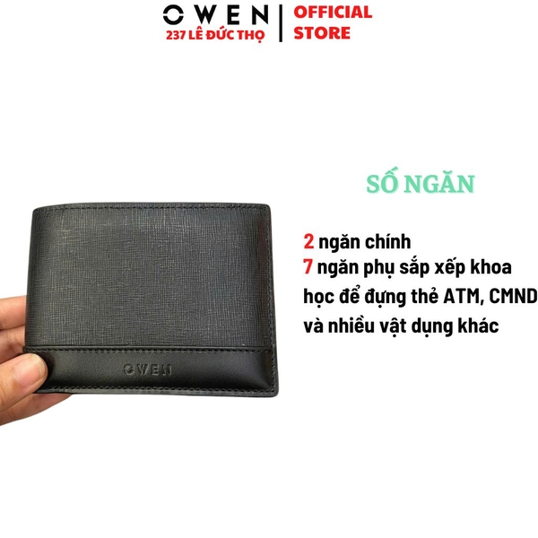 Ví Da Nam Owen VD268703 Màu Đen Dáng Ngang Chất Liệu Da Bò Thật