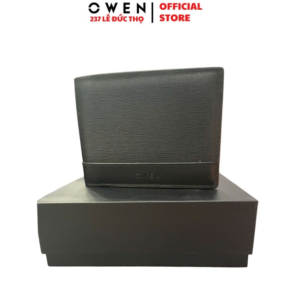 Ví Da Nam Owen VD268703 Màu Đen Dáng Ngang Chất Liệu Da Bò Thật