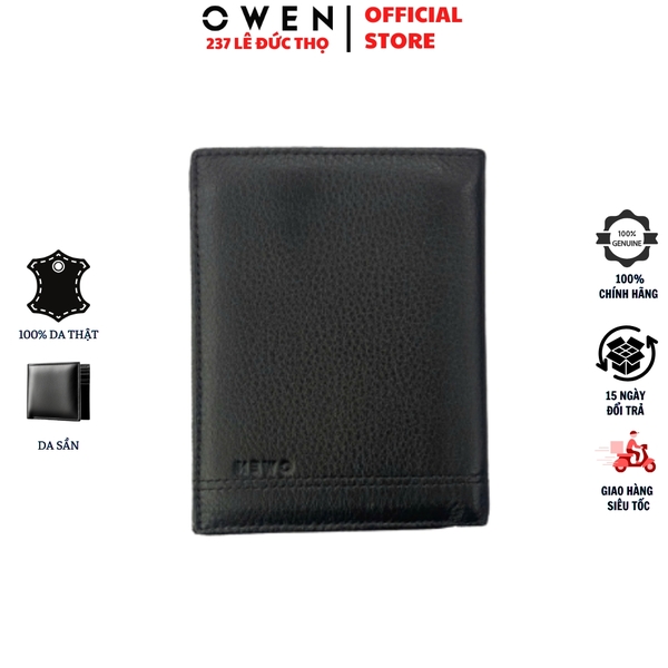 Ví Nam Owen Ví Da Bóp Nam VD232664 màu đen da sần Kiểu Dáng Ví Dọc chất liệu da bò thật
