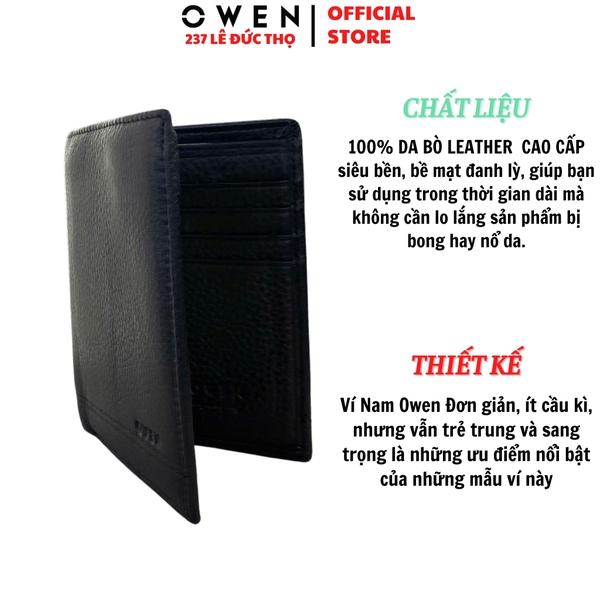 Ví Nam Owen Ví Da Bóp Nam VD232664 màu đen da sần Kiểu Dáng Ví Dọc chất liệu da bò thật