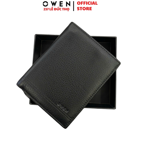 Ví Nam Owen Ví Da Bóp Nam VD232664 màu đen da sần Kiểu Dáng Ví Dọc chất liệu da bò thật