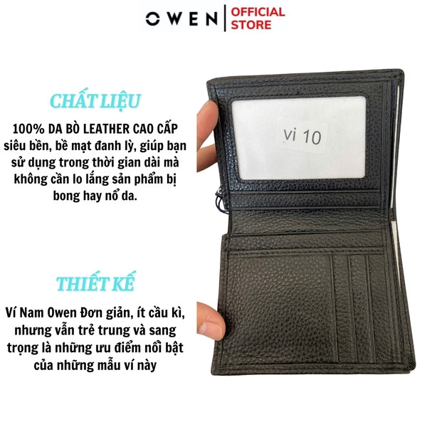 Ví Nam Owen Ví Da Bóp Nam VD251209 màu đen da sần Kiểu Dáng Ví Dọc chất liệu da bò thật