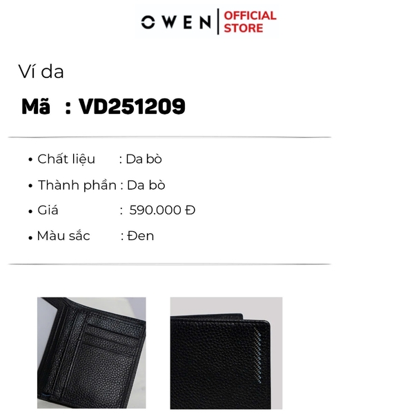 Ví Nam Owen Ví Da Bóp Nam VD251209 màu đen da sần Kiểu Dáng Ví Dọc chất liệu da bò thật
