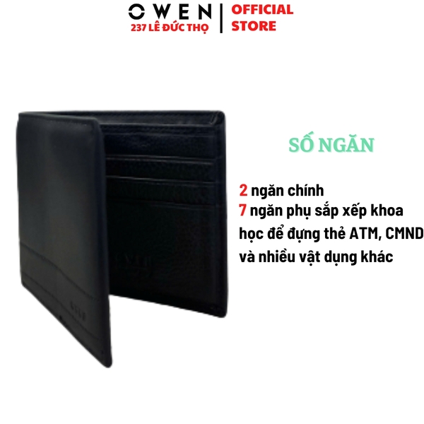 Ví Nam Owen Ví Da Bóp Nam VD232666 màu đen da trơn kiểu dáng ví ngang chất liệu da bò thật