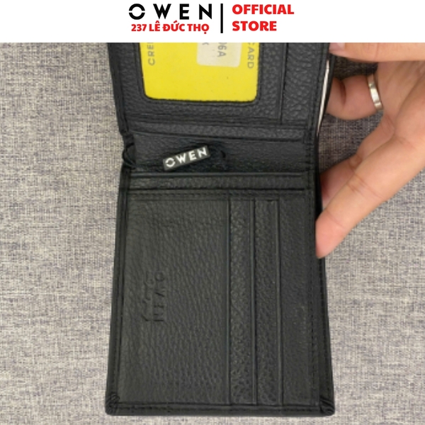 Ví Nam Owen Ví Da Bóp Nam VD232666 màu đen da trơn kiểu dáng ví ngang chất liệu da bò thật