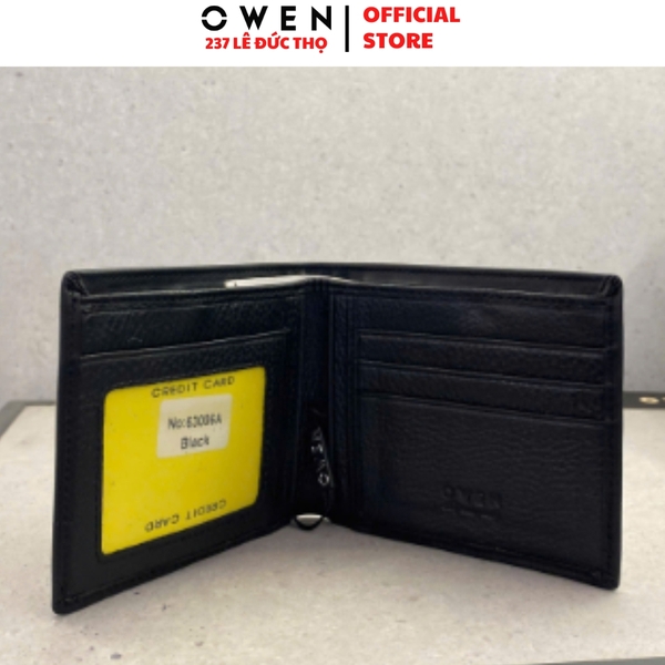 Ví Nam Owen Ví Da Bóp Nam VD232666 màu đen da trơn kiểu dáng ví ngang chất liệu da bò thật
