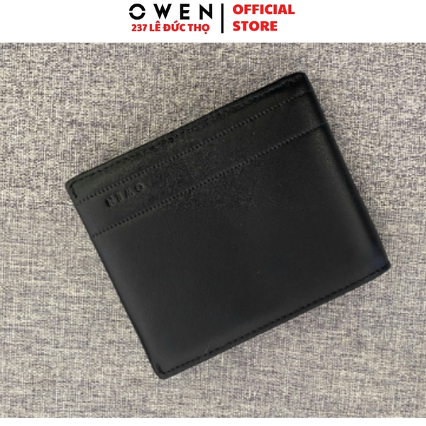 Ví Nam Owen Ví Da Bóp Nam VD232666 màu đen da trơn kiểu dáng ví ngang chất liệu da bò thật