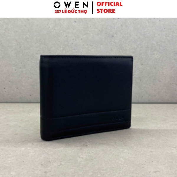 Ví Nam Owen Ví Da Bóp Nam VD232666 màu đen da trơn kiểu dáng ví ngang chất liệu da bò thật