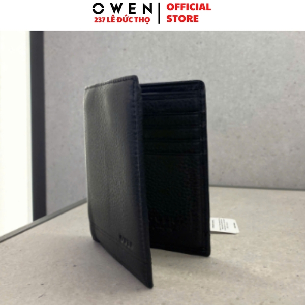 Ví Nam Owen Ví Da Bóp Nam VD232666 màu đen da trơn kiểu dáng ví ngang chất liệu da bò thật