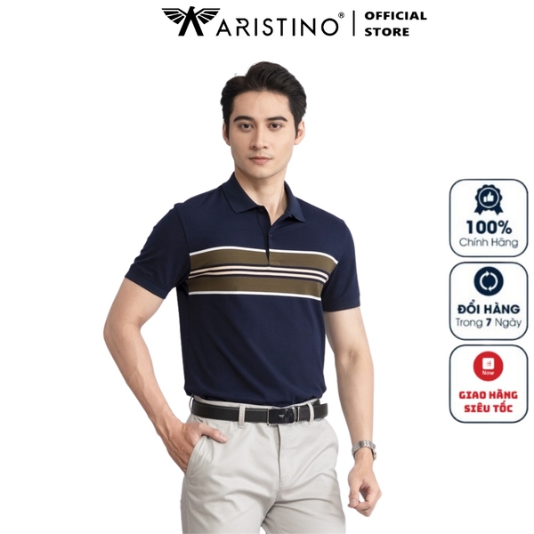 Áo Thun Polo Nam Cổ Bẻ Aristino APS126S3 màu Xanh tím than 45kẻ jacquard