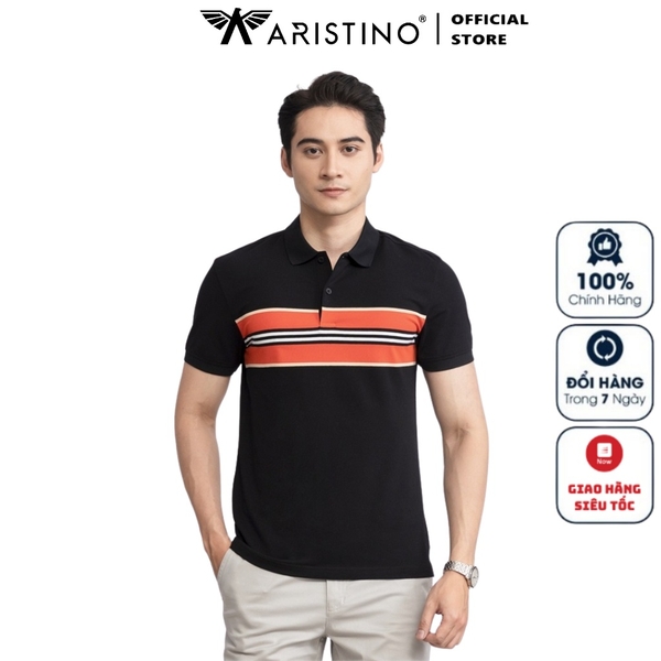Áo Thun Polo Nam Cổ Bẻ Aristino APS125S3 màu Đen 9 kẻ jacquard