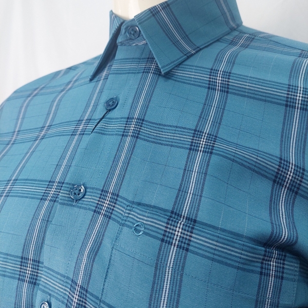 Áo Sơ Mi Nam Tay Dài Owen AR220819DT Kẻ Caro Xanh Đậm Đen Trắng Dáng Regular Fit Tà Lượn Có Túi Vải Bạc Hà