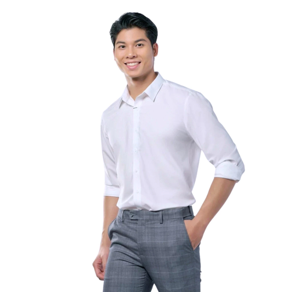 Áo Sơ Mi Trắng Nam Tay Dài Owen AR240309D màu trắng trơn Dáng suông regular fit tà lượn không túi Chất liệu café