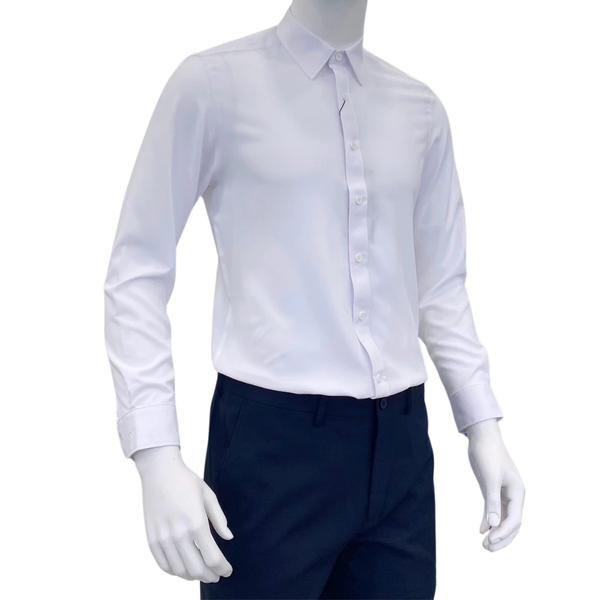Áo Sơ Mi Trắng Nam Tay Dài Owen AR240309D màu trắng trơn Dáng suông regular fit tà lượn không túi Chất liệu café