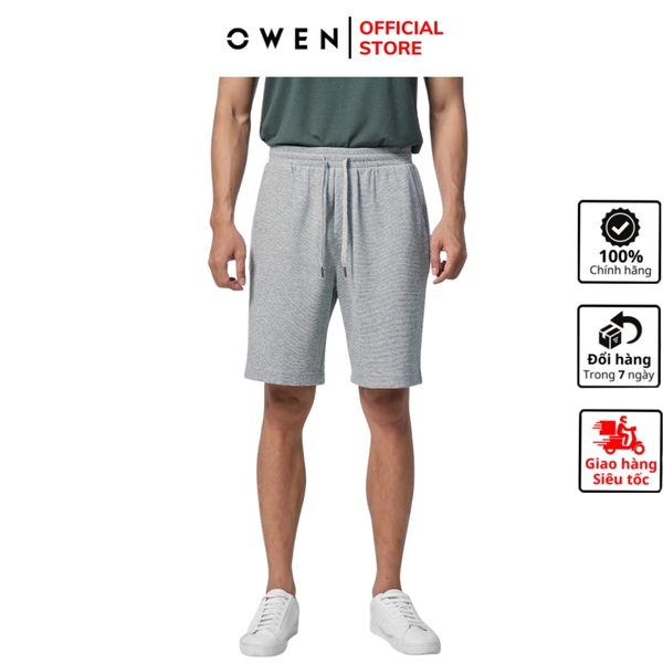 Quần Short Nam Owen SN231415 màu xám melange dáng regular fit  vải nỉ cotton