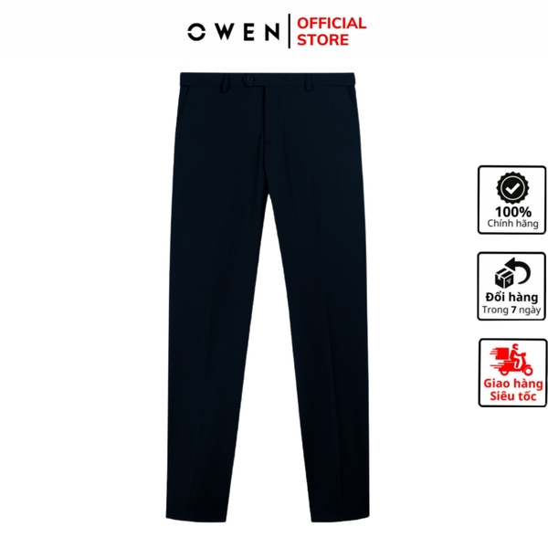 Quần Tây Nam Owen QRT231507 màu xanh navy  dáng regular fit cạp tăng đơ vải polyester