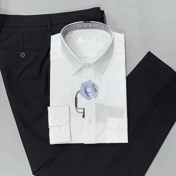 Áo Sơ Mi Trắng Nam Tay Dài Owen AR240300DT (AR230315DT hoặc AR221194DT) màu trắng trơn dáng regular fit tà lượn có túi vải nano