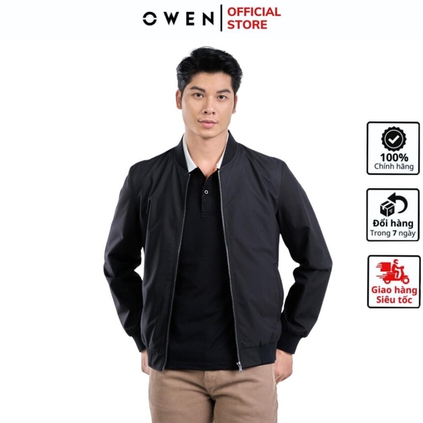 Áo Khoác Jacket Owen JK231604 màu đen họa tiết dáng regular fit  vải polyester