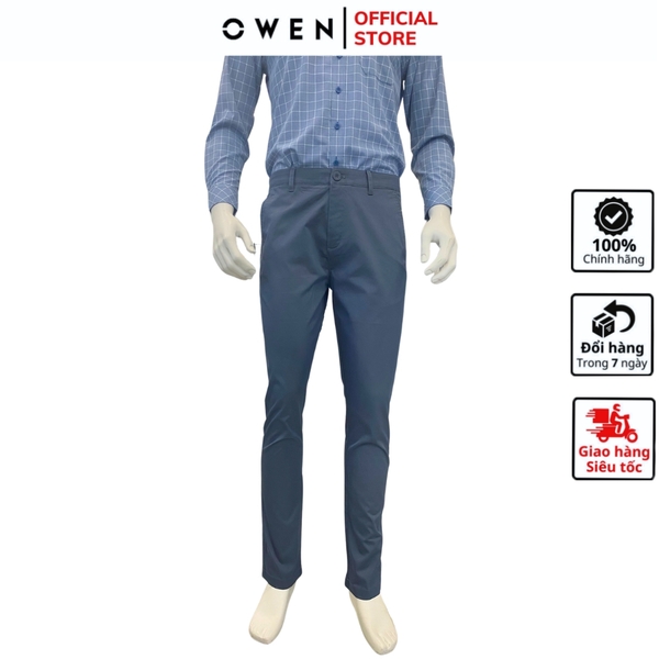 Quần Kaki Nam Owen QKSL231306 Màu Xanh đá trơn Dáng Slim Fit Chất Liệu Cotton