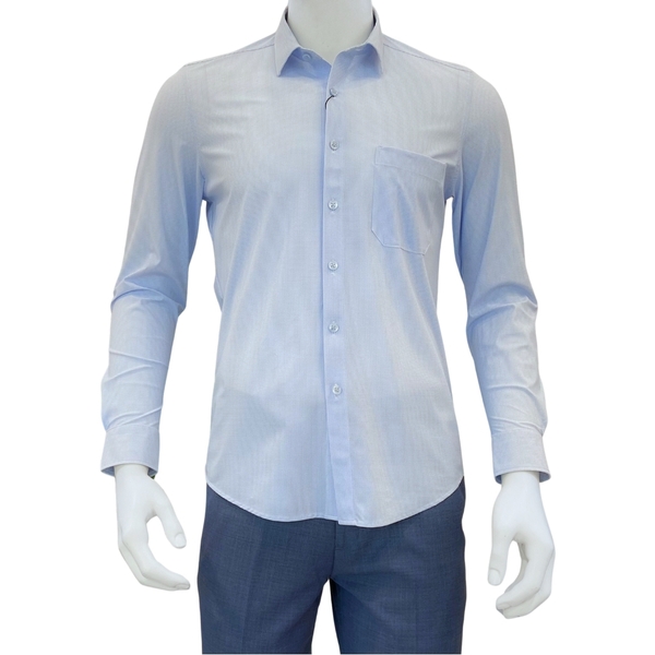 Áo Sơ Mi Nam Tay Dài Owen AR230533DT màu in xanh trắng dáng regular fit tà lượn có túi chất liệu knit