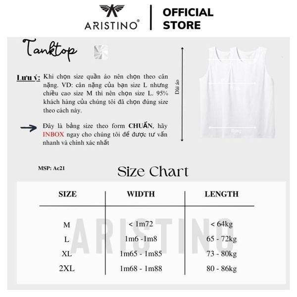 Áo Ba Lỗ Nam Aristino AC23 kiểu sát nách màu trắng trơn chất liệu 100% cotton