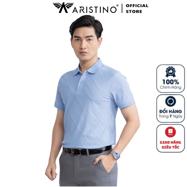 Áo Thun Polo Nam Cổ Bẻ Aristino APS056S3 màu Xanh biển 218 in, Xanh tím than 26 in