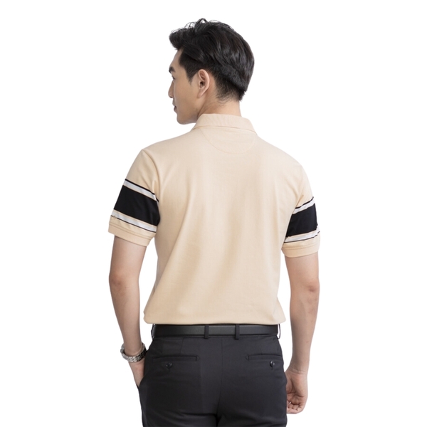 Áo Thun Polo Nam Cổ Bẻ Aristino APS118S3 màu Be 78 kẻ Jacquard