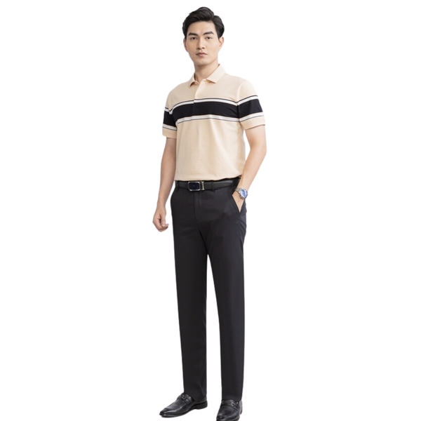 Áo Thun Polo Nam Cổ Bẻ Aristino APS118S3 màu Be 78 kẻ Jacquard
