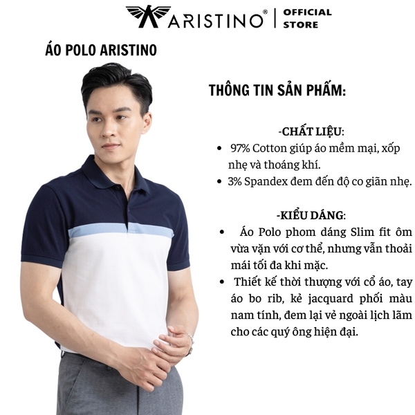 Áo Thun Polo Nam Cổ Bẻ Aristino APS135S3 màu Xanh tím than 24 kẻ Jacquard