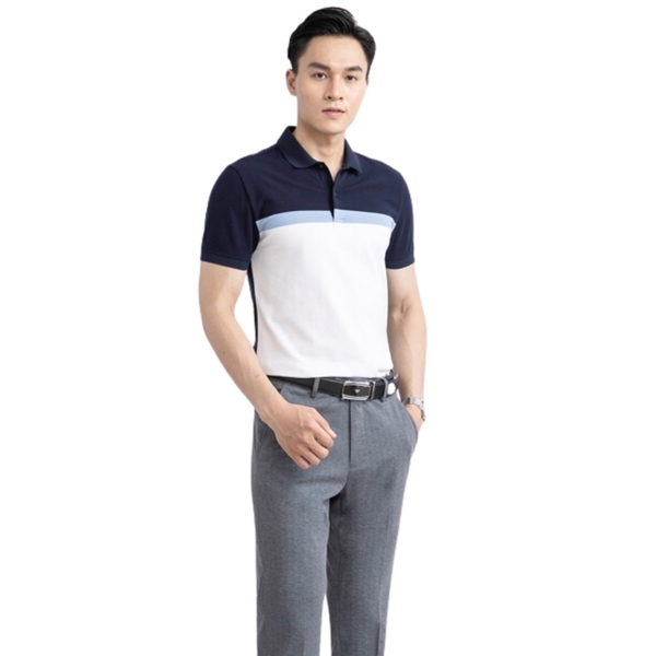Áo Thun Polo Nam Cổ Bẻ Aristino APS135S3 màu Xanh tím than 24 kẻ Jacquard