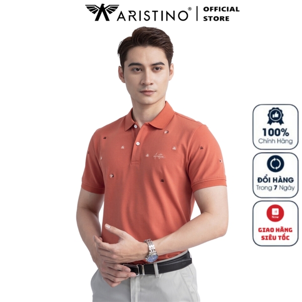 Áo Thun Polo Nam Cổ Bẻ Aristino APS149S3 màu Cam 106 thêu
