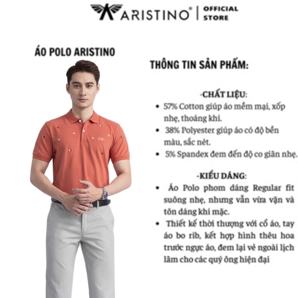 Áo Thun Polo Nam Cổ Bẻ Aristino APS149S3 màu Cam 106 thêu