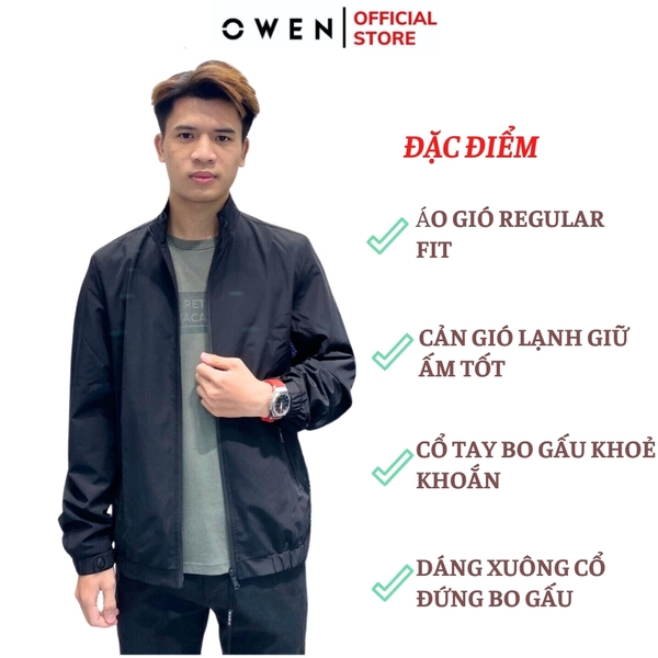 Áo Khoác Jacket Owen JK220734 Màu Đen Dáng Regular Fit Vải Polyester