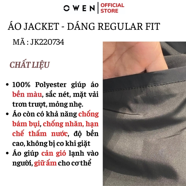 Áo Khoác Jacket Owen JK220734 Màu Đen Dáng Regular Fit Vải Polyester