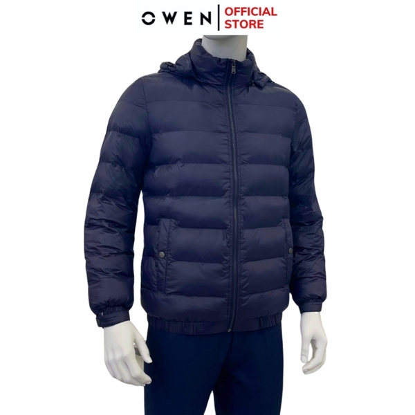 Áo Khoác Jacket Owen JK231838 màu navy đậm dáng regular fit có mũ có thể tháo rời, bo tay, bo gấu chất liệu polyester