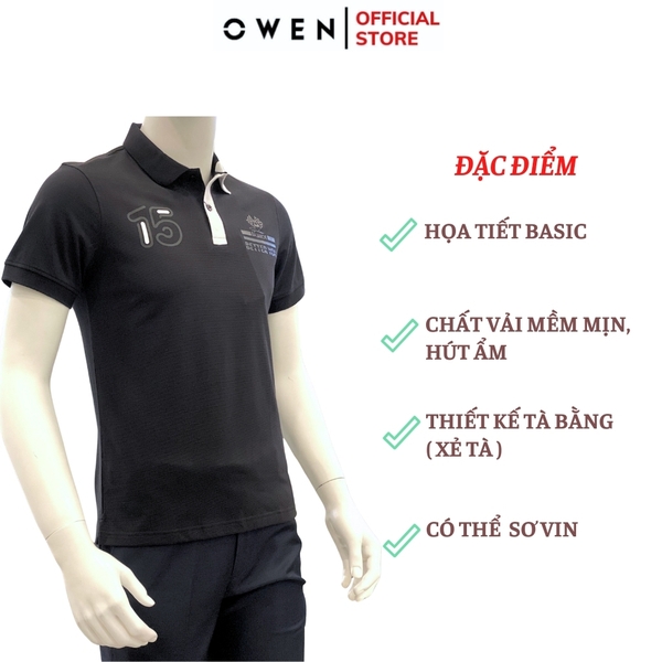 Áo Thun polo Nam Tay Ngắn Có Cổ Owen APV233187 màu đen phối trắng in chìm dáng Body fit chất liệu CVC Spandex
