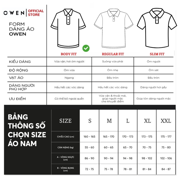 Áo Thun polo Nam Tay Ngắn Có Cổ Owen APV233187 màu đen phối trắng in chìm dáng Body fit chất liệu CVC Spandex