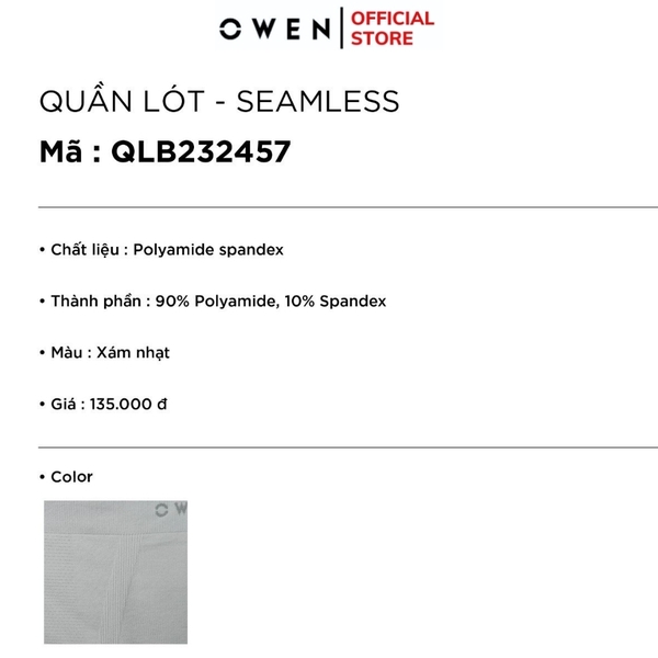 Quần Lót Nam Owen QLB232457 màu xám nhạt Kiểu sịp đùi Boxer Chất liệu Polyamide spandex