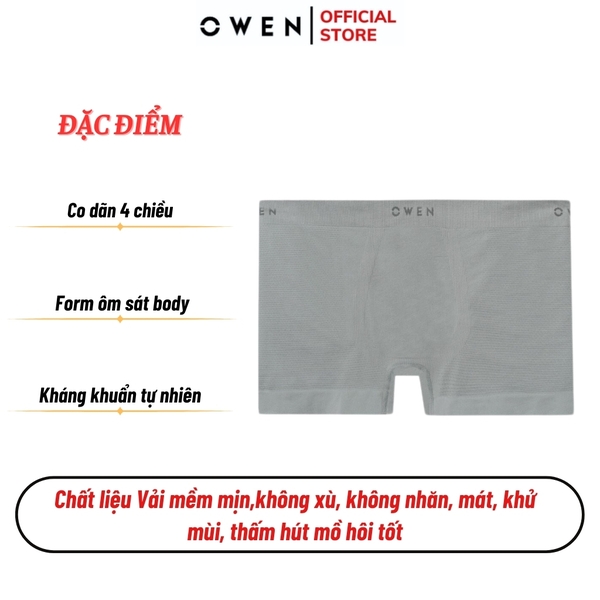 Quần Lót Nam Owen QLB232457 màu xám nhạt Kiểu sịp đùi Boxer Chất liệu Polyamide spandex